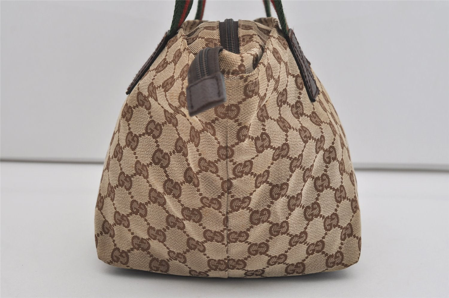 Authentic GUCCI Web Sherry Line Tote Bag GG Canvas Leather 131228 Brown 3521I