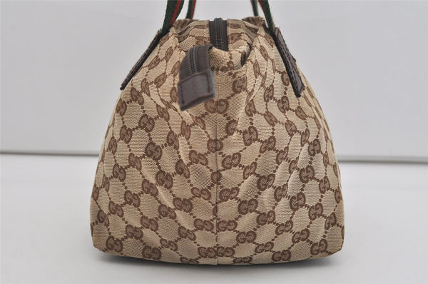 Authentic GUCCI Web Sherry Line Tote Bag GG Canvas Leather 131228 Brown 3521I
