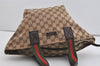 Authentic GUCCI Web Sherry Line Tote Bag GG Canvas Leather 131228 Brown 3521I