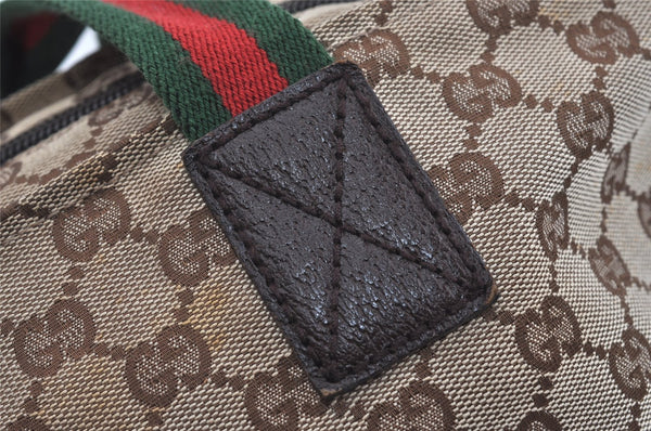 Authentic GUCCI Web Sherry Line Tote Bag GG Canvas Leather 131228 Brown 3521I