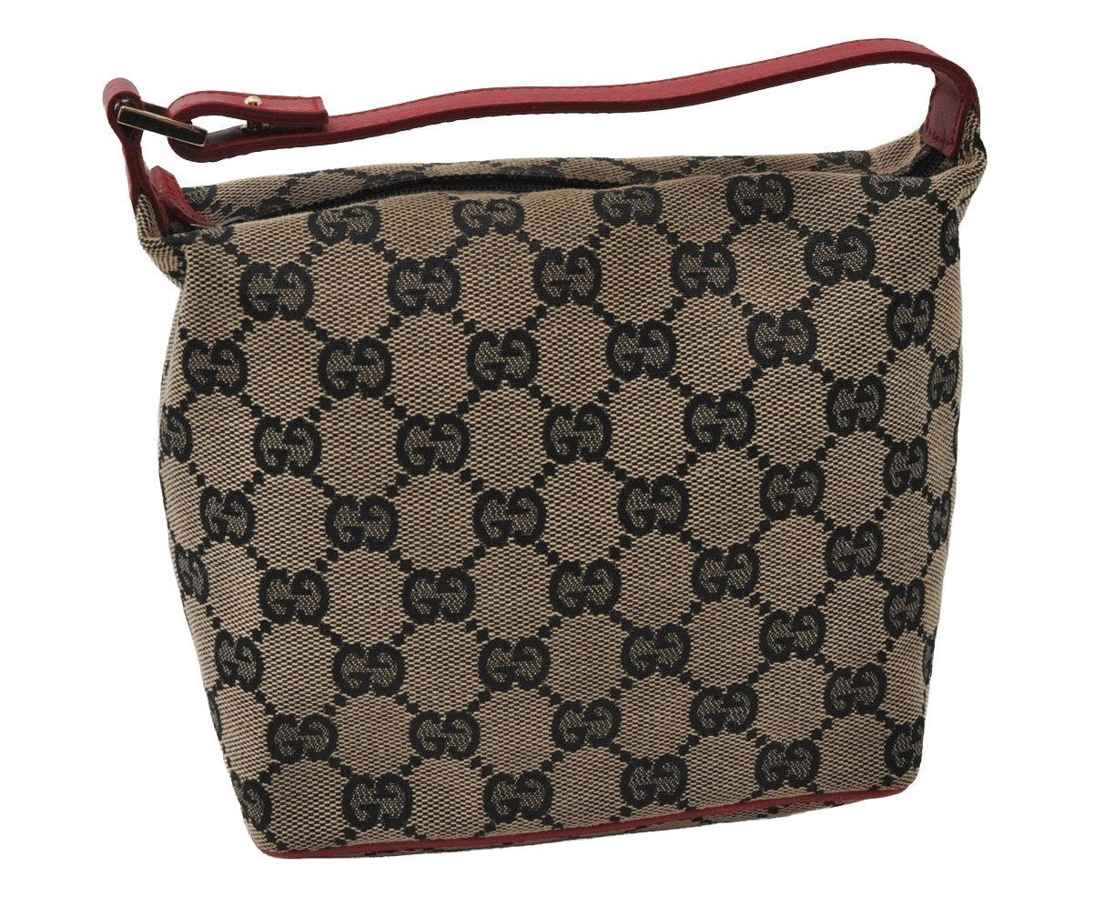 Authentic GUCCI Hand Bag Pouch Purse GG Canvas Leather 0391147 Black 3523I