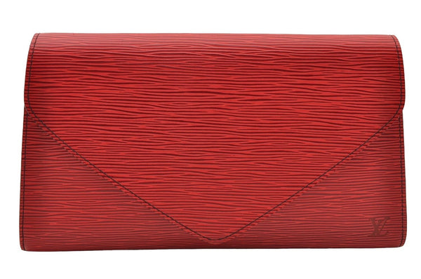 Authentic Louis Vuitton Epi Arts Deco Clutch Bag Red M52637 LV 3524I