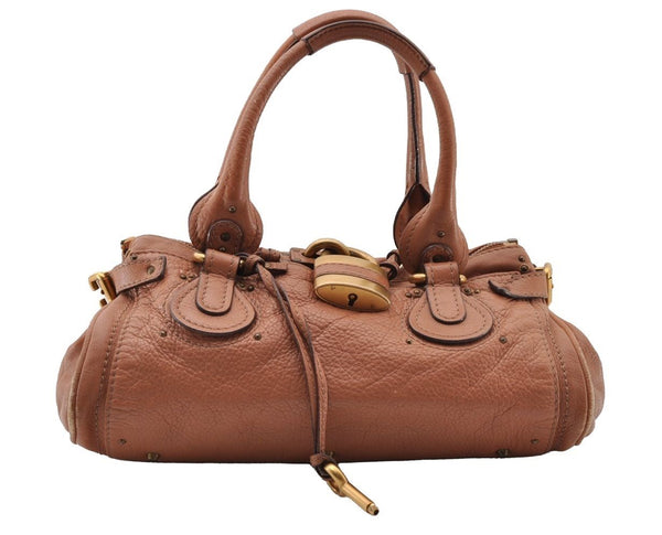 Authentic Chloe Vintage Paddington Leather Shoulder Hand Bag Brown 3527I