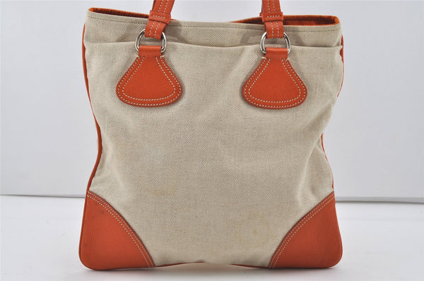 Authentic PRADA Vintage Canvas Leather Shoulder Tote Bag Beige Orange 3528I