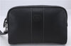 Authentic BURBERRY Vintage Leather Clutch Hand Bag Purse Black Box 3537D