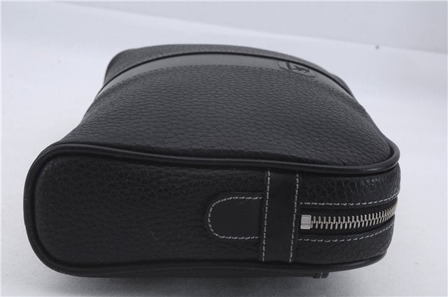 Authentic BURBERRY Vintage Leather Clutch Hand Bag Purse Black Box 3537D