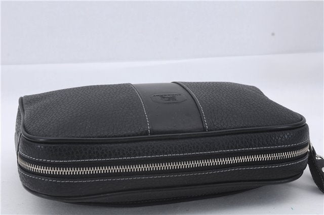 Authentic BURBERRY Vintage Leather Clutch Hand Bag Purse Black Box 3537D