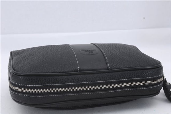 Authentic BURBERRY Vintage Leather Clutch Hand Bag Purse Black Box 3537D