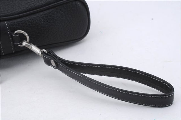 Authentic BURBERRY Vintage Leather Clutch Hand Bag Purse Black Box 3537D