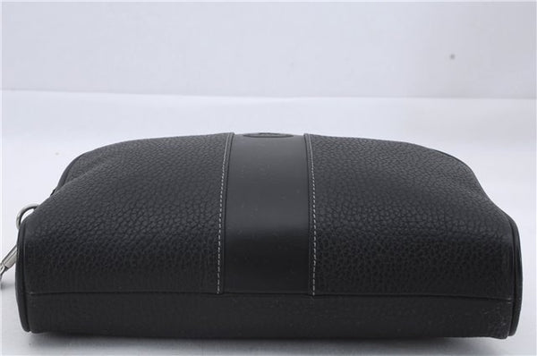 Authentic BURBERRY Vintage Leather Clutch Hand Bag Purse Black Box 3537D