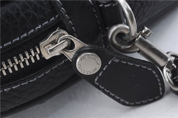 Authentic BURBERRY Vintage Leather Clutch Hand Bag Purse Black Box 3537D