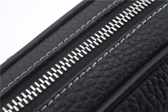 Authentic BURBERRY Vintage Leather Clutch Hand Bag Purse Black Box 3537D