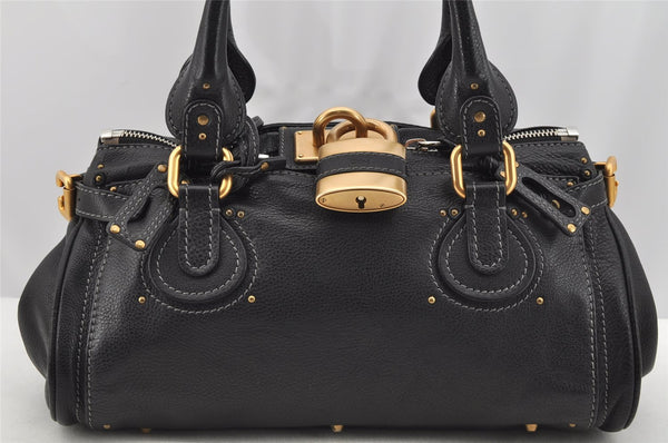 Authentic Chloe Vintage Paddington Leather Shoulder Hand Bag Black 3537I