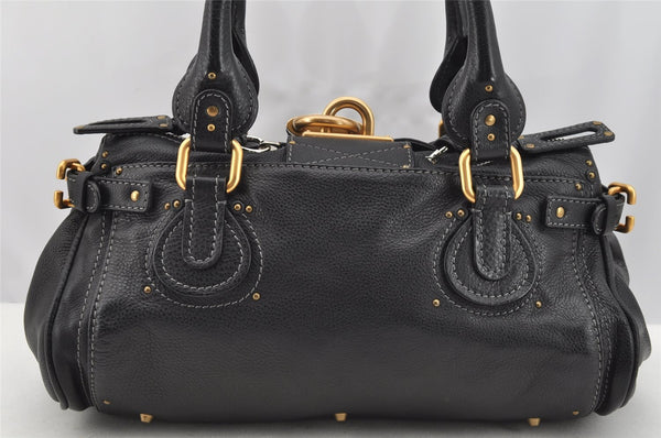 Authentic Chloe Vintage Paddington Leather Shoulder Hand Bag Black 3537I