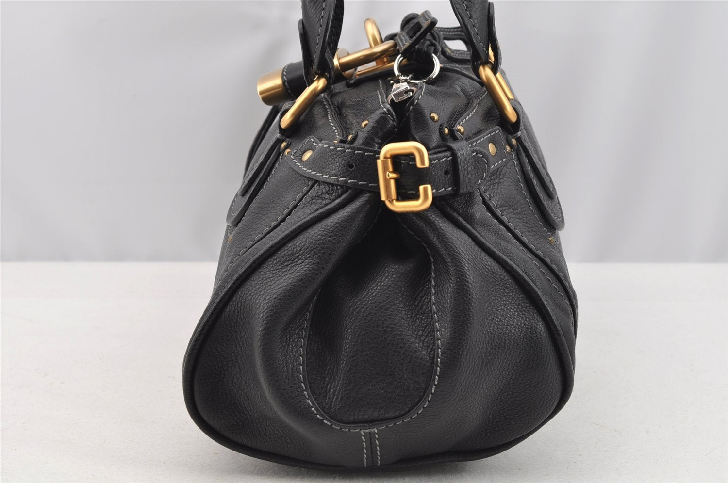 Authentic Chloe Vintage Paddington Leather Shoulder Hand Bag Black 3537I