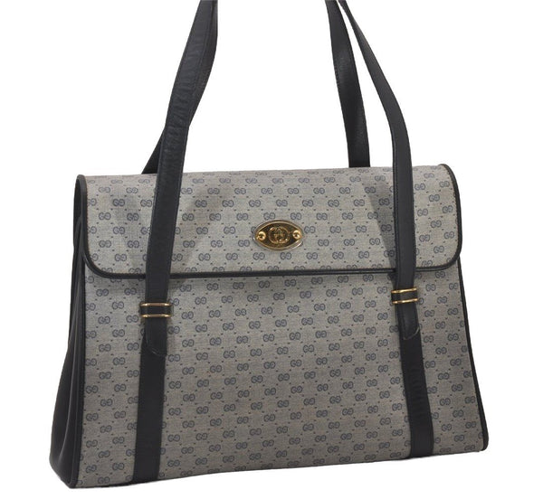 Authentic GUCCI Vintage Micro GG PVC Leather Hand Bag Purse Navy Blue 3543I