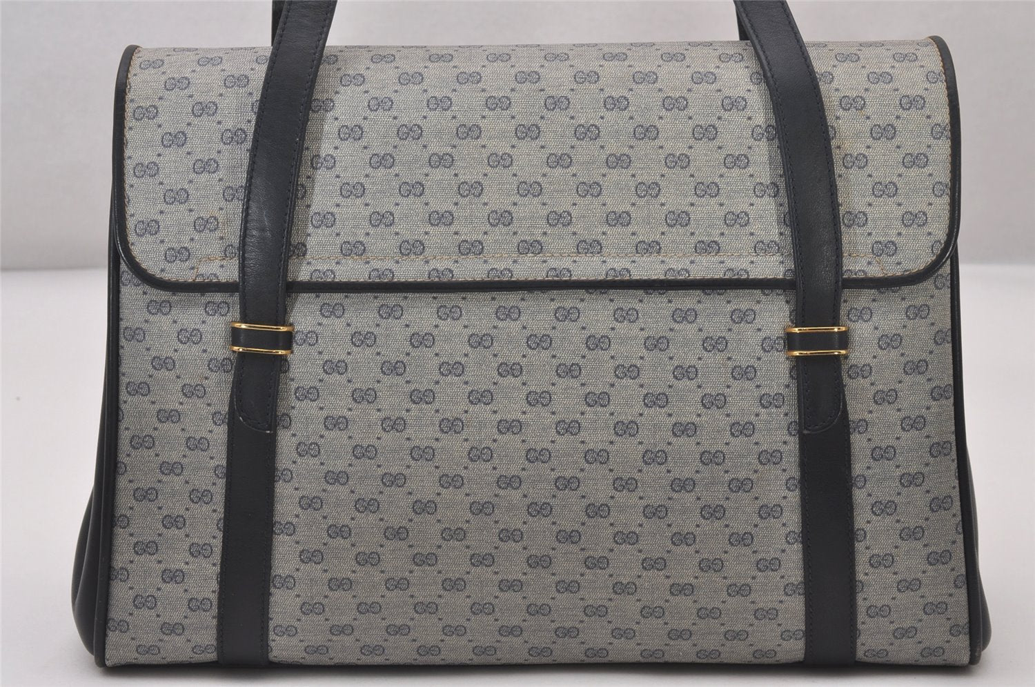 Authentic GUCCI Vintage Micro GG PVC Leather Hand Bag Purse Navy Blue 3543I