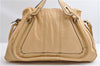 Authentic Chloe Paraty Large 2Way Shoulder Tote Bag Leather Beige 3548F