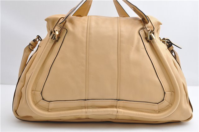 Authentic Chloe Paraty Large 2Way Shoulder Tote Bag Leather Beige 3548F