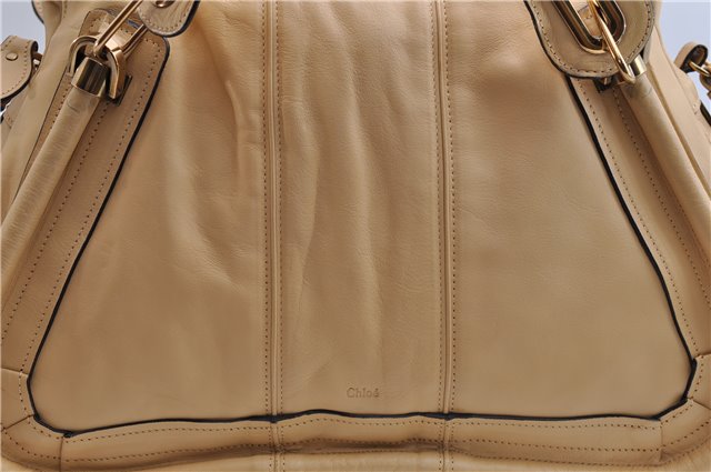 Authentic Chloe Paraty Large 2Way Shoulder Tote Bag Leather Beige 3548F