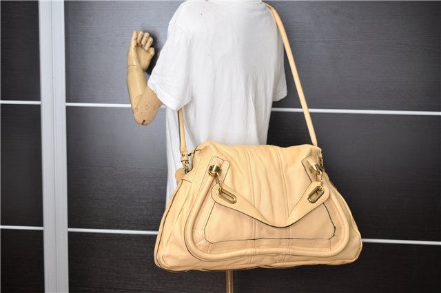 Authentic Chloe Paraty Large 2Way Shoulder Tote Bag Leather Beige 3548F