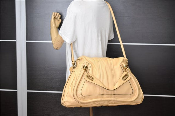 Authentic Chloe Paraty Large 2Way Shoulder Tote Bag Leather Beige 3548F