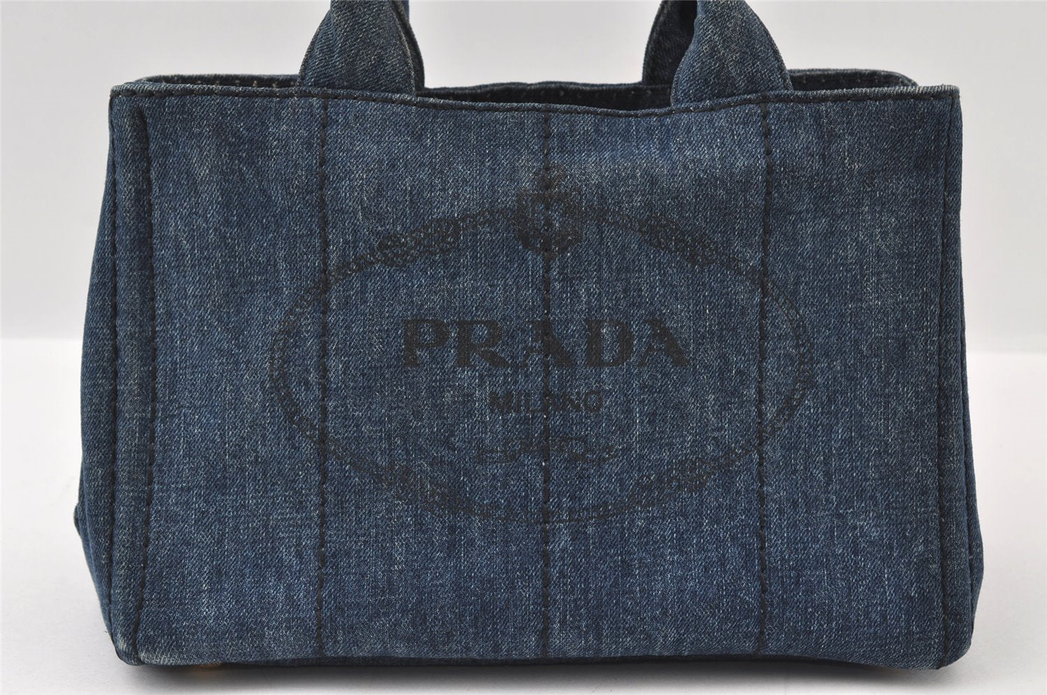 Authentic PRADA Vintage Canapa SS DENIM Hand Bag Purse BN2439 Blue 3550I