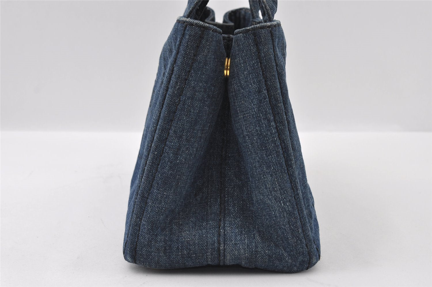 Authentic PRADA Vintage Canapa SS DENIM Hand Bag Purse BN2439 Blue 3550I