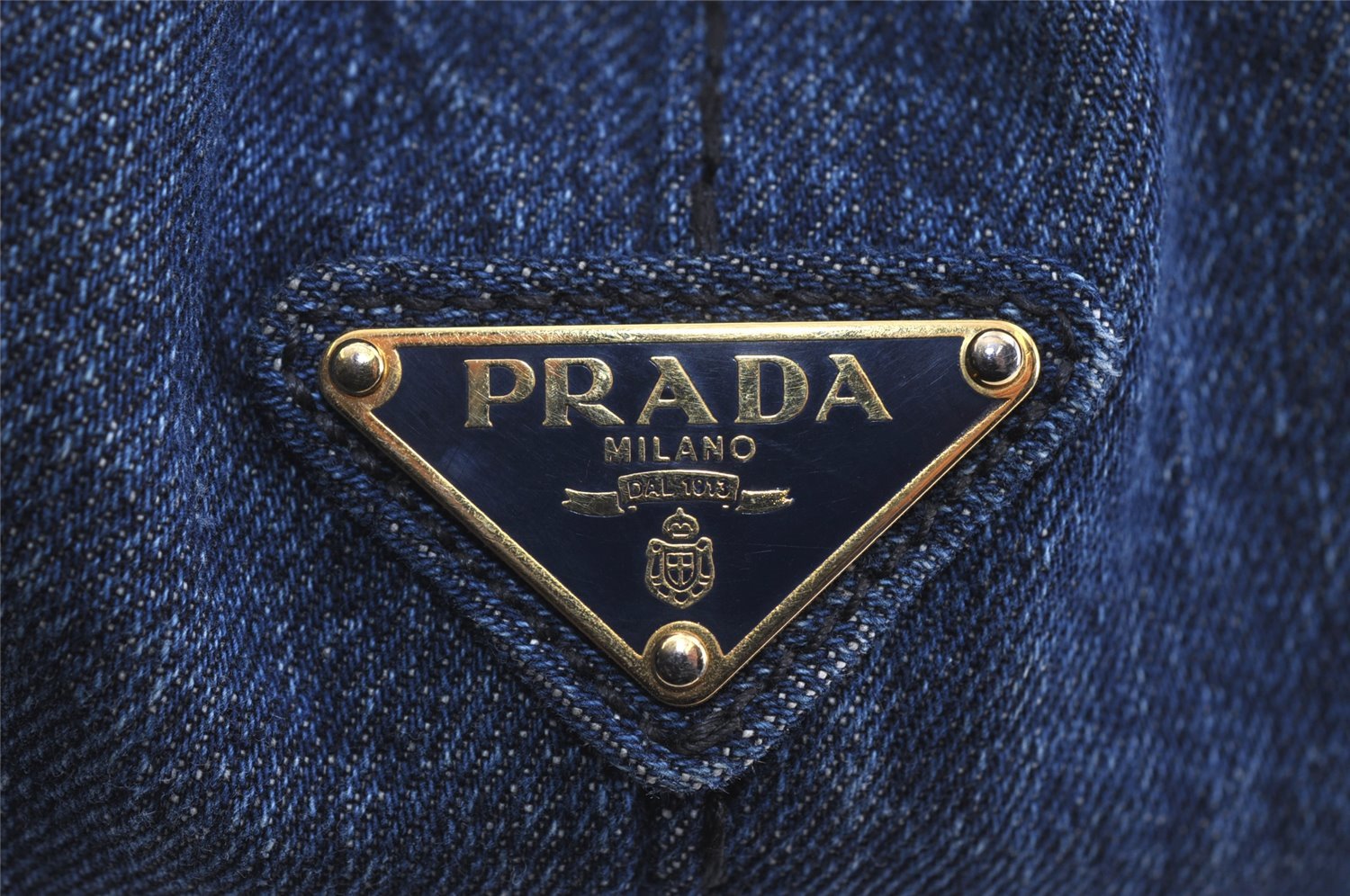 Authentic PRADA Vintage Canapa SS DENIM Hand Bag Purse BN2439 Blue 3550I