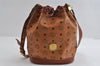Authentic MCM Visetos Leather Drawstring Shoulder Cross Body Bag Brown 3558I