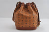 Authentic MCM Visetos Leather Drawstring Shoulder Cross Body Bag Brown 3558I