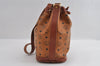 Authentic MCM Visetos Leather Drawstring Shoulder Cross Body Bag Brown 3558I