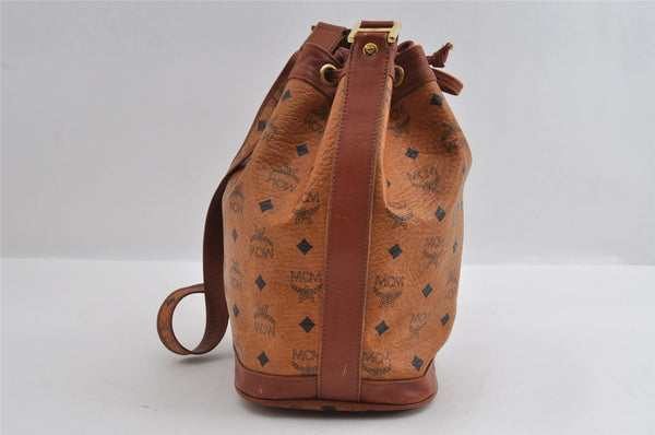 Authentic MCM Visetos Leather Drawstring Shoulder Cross Body Bag Brown 3558I