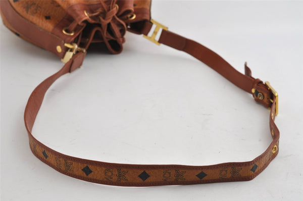 Authentic MCM Visetos Leather Drawstring Shoulder Cross Body Bag Brown 3558I