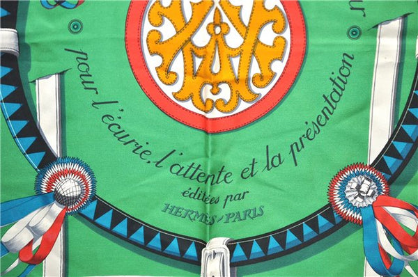 Authentic HERMES Carre 90 Scarf "Couvertures et tenues de Jour" Silk Green 3560D