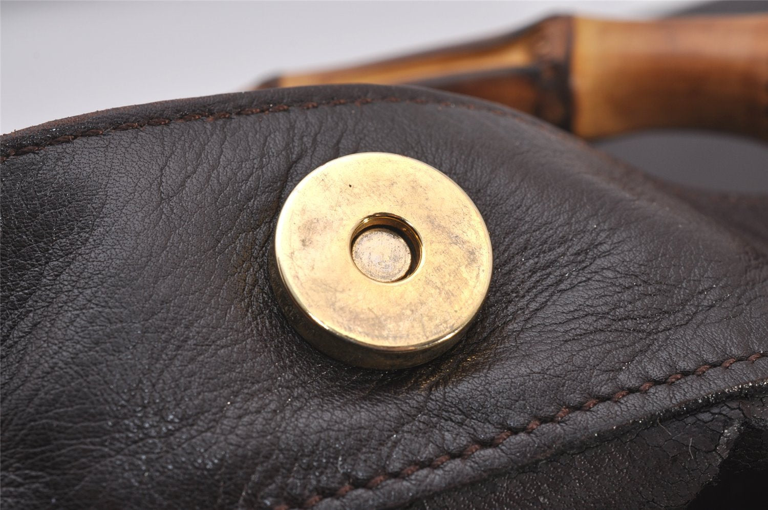 Authentic GUCCI Vintage Bamboo 2Way Shoulder Tote Bag Leather Brown 3561I