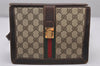 Authentic GUCCI Web Sherry Line Shoulder Cross Bag GG PVC Leather Brown 3563I