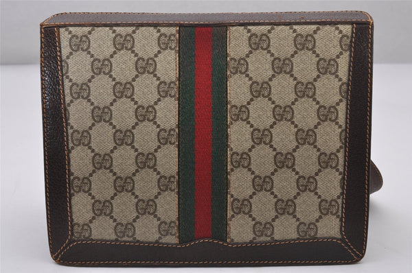 Authentic GUCCI Web Sherry Line Shoulder Cross Bag GG PVC Leather Brown 3563I