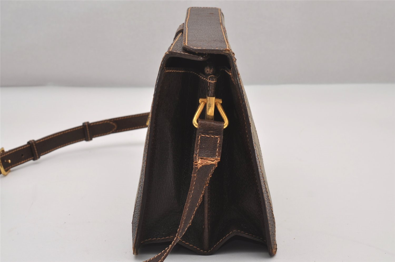Authentic GUCCI Web Sherry Line Shoulder Cross Bag GG PVC Leather Brown 3563I