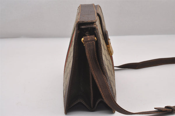 Authentic GUCCI Web Sherry Line Shoulder Cross Bag GG PVC Leather Brown 3563I
