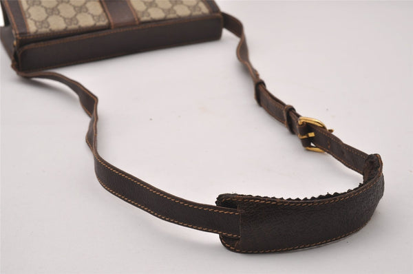 Authentic GUCCI Web Sherry Line Shoulder Cross Bag GG PVC Leather Brown 3563I