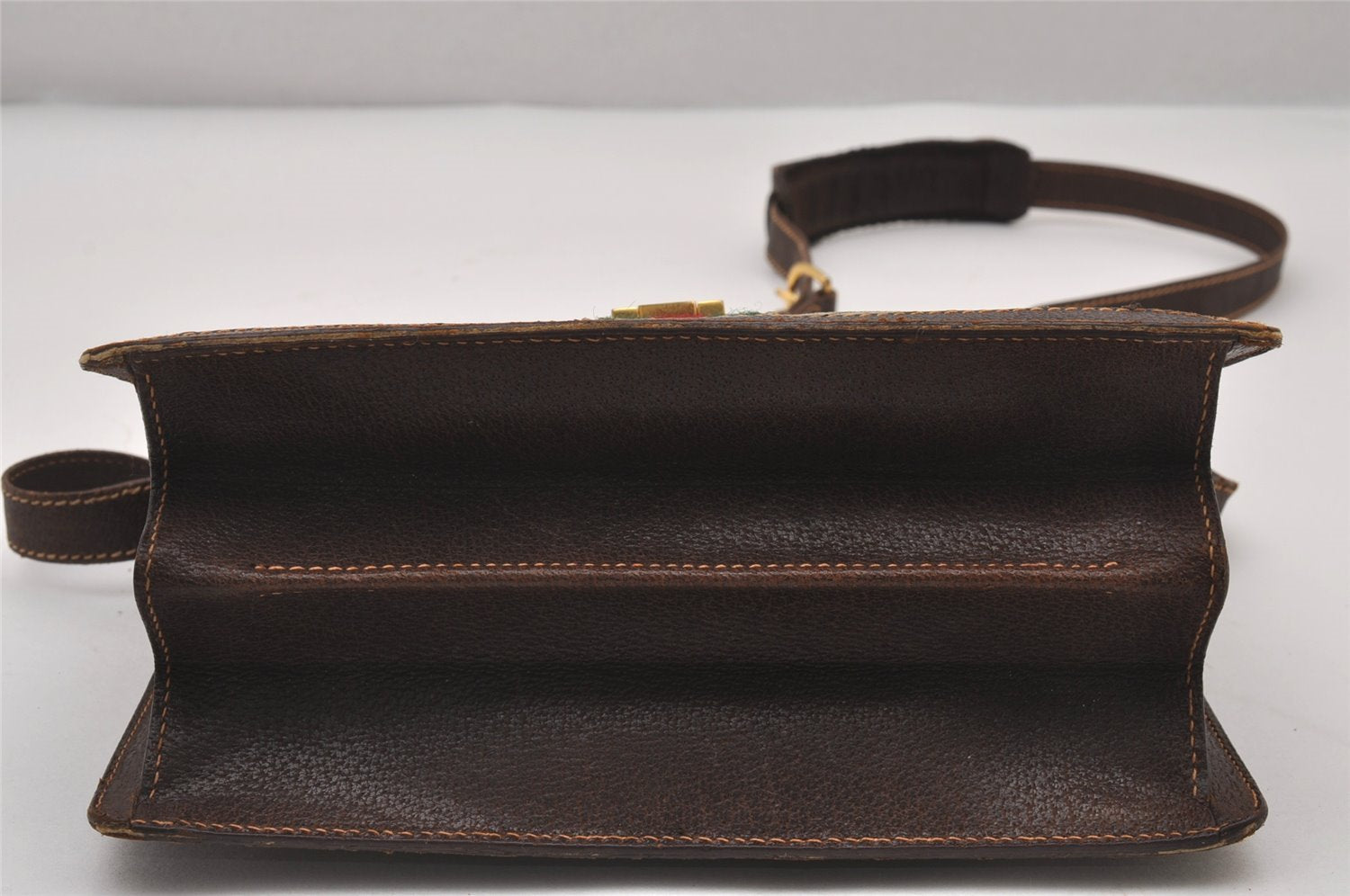 Authentic GUCCI Web Sherry Line Shoulder Cross Bag GG PVC Leather Brown 3563I