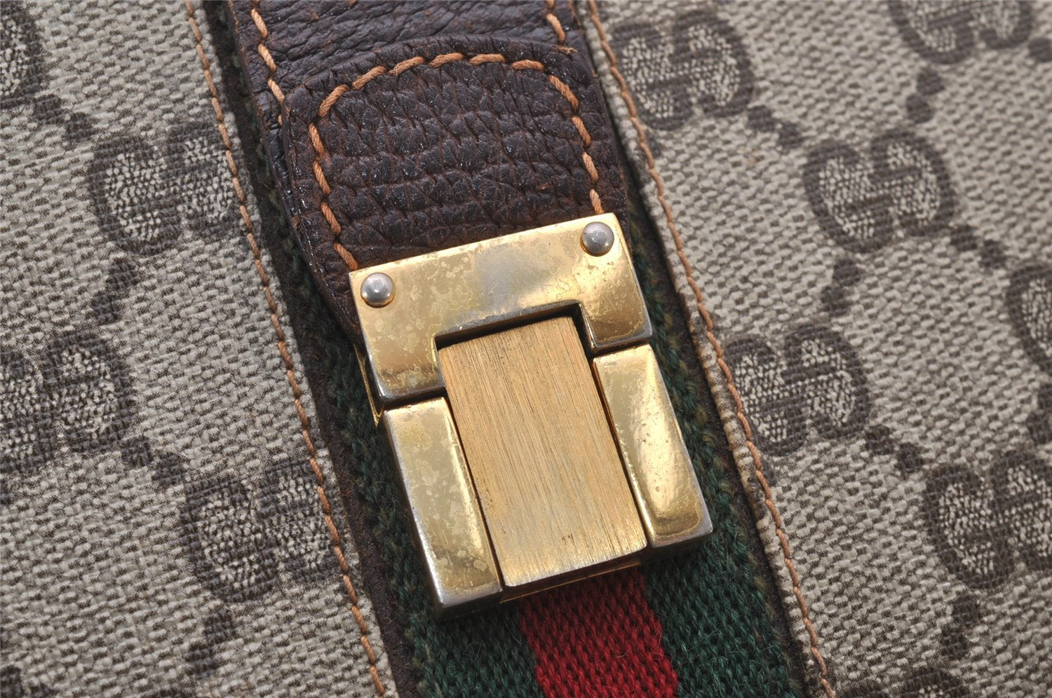 Authentic GUCCI Web Sherry Line Shoulder Cross Bag GG PVC Leather Brown 3563I