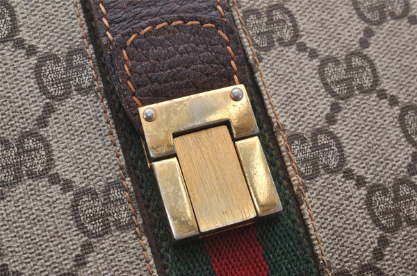 Authentic GUCCI Web Sherry Line Shoulder Cross Bag GG PVC Leather Brown 3563I