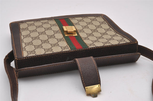 Authentic GUCCI Web Sherry Line Shoulder Cross Bag GG PVC Leather Brown 3563I