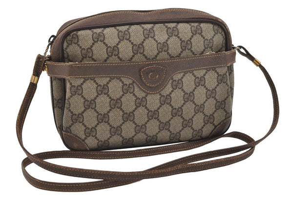 Authentic GUCCI Vintage Shoulder Cross Body Bag GG PVC Leather Purse Brown 3564I