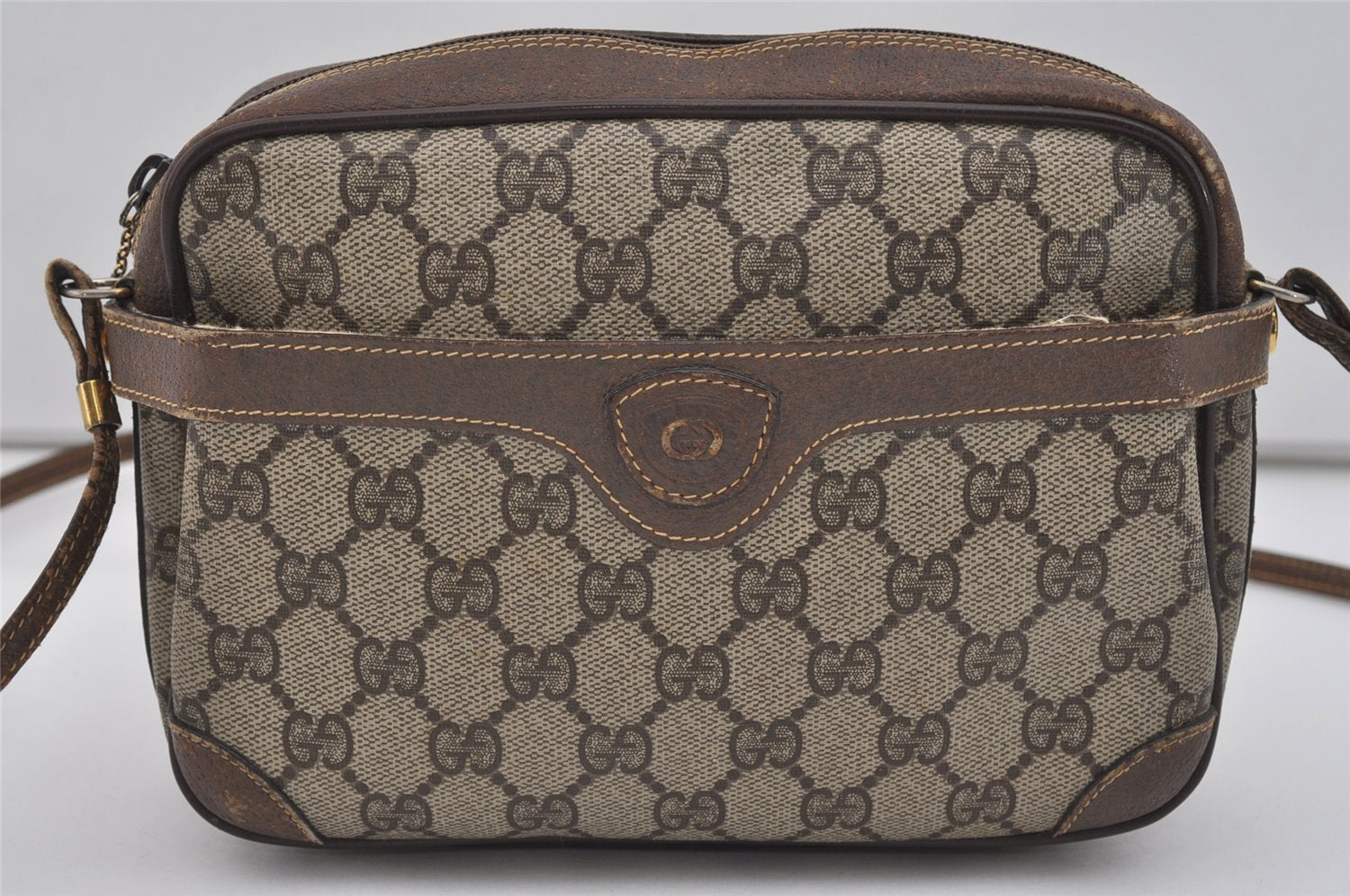 Authentic GUCCI Vintage Shoulder Cross Body Bag GG PVC Leather Purse Brown 3564I