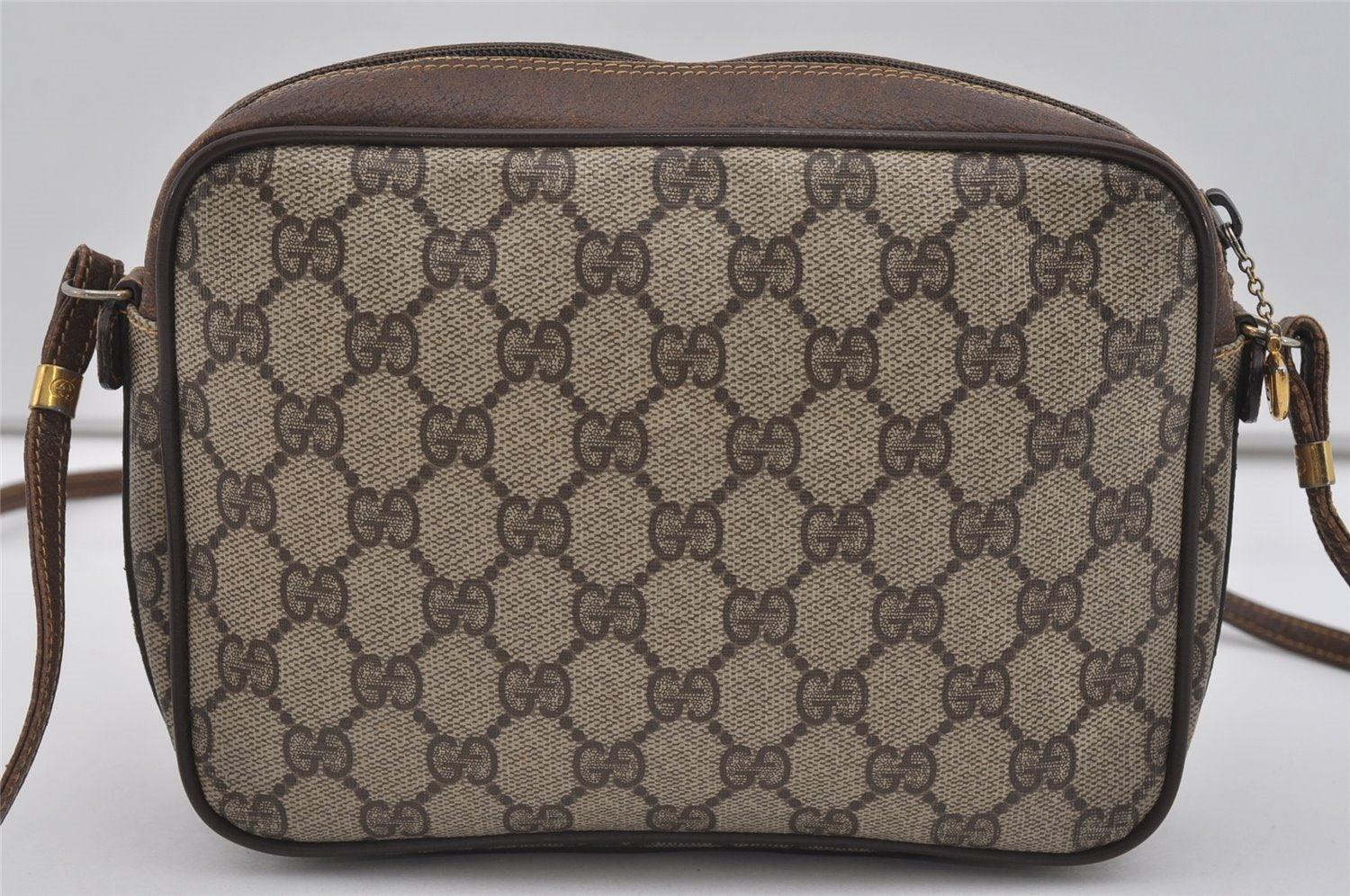 Authentic GUCCI Vintage Shoulder Cross Body Bag GG PVC Leather Purse Brown 3564I
