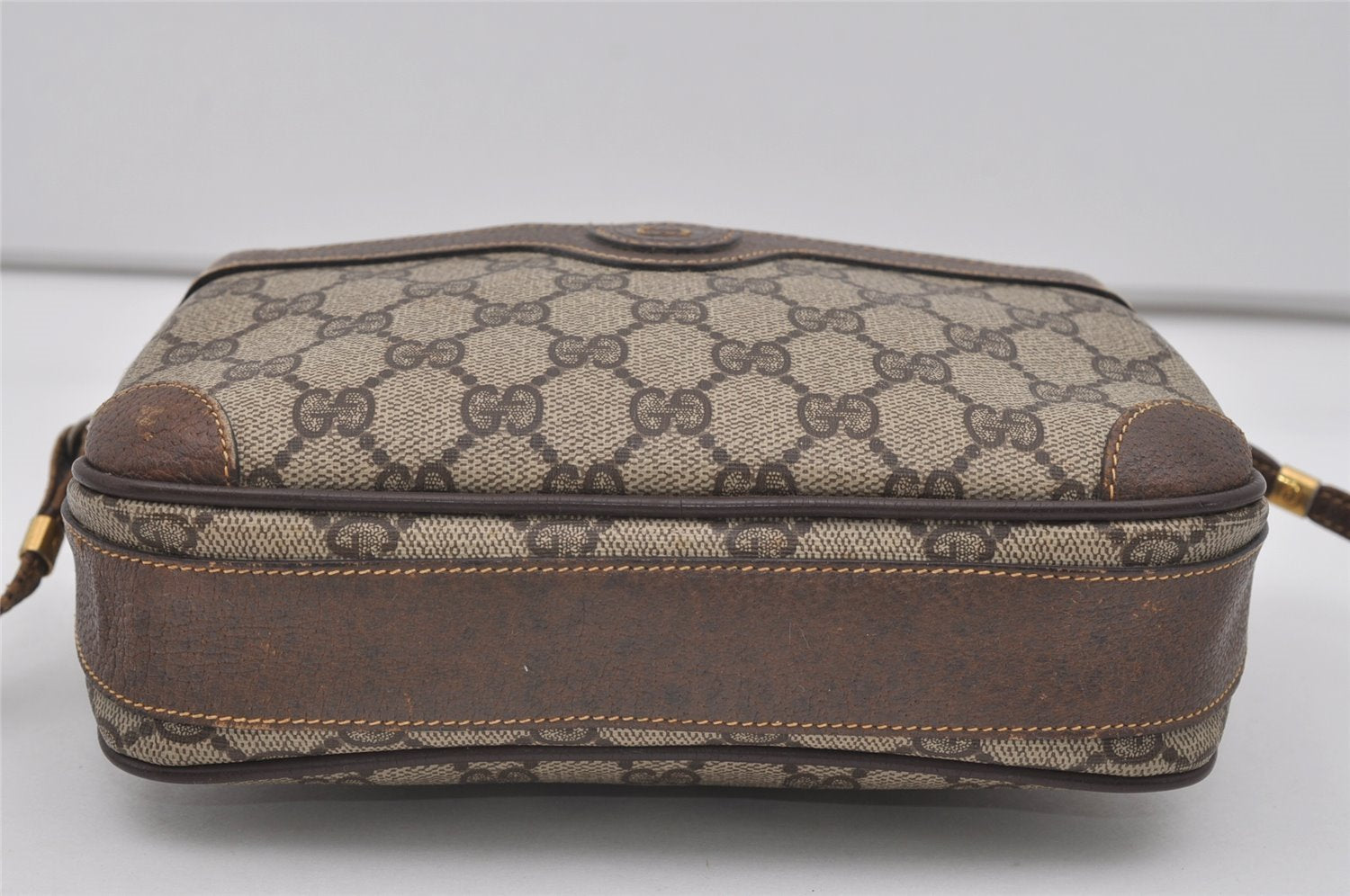 Authentic GUCCI Vintage Shoulder Cross Body Bag GG PVC Leather Purse Brown 3564I