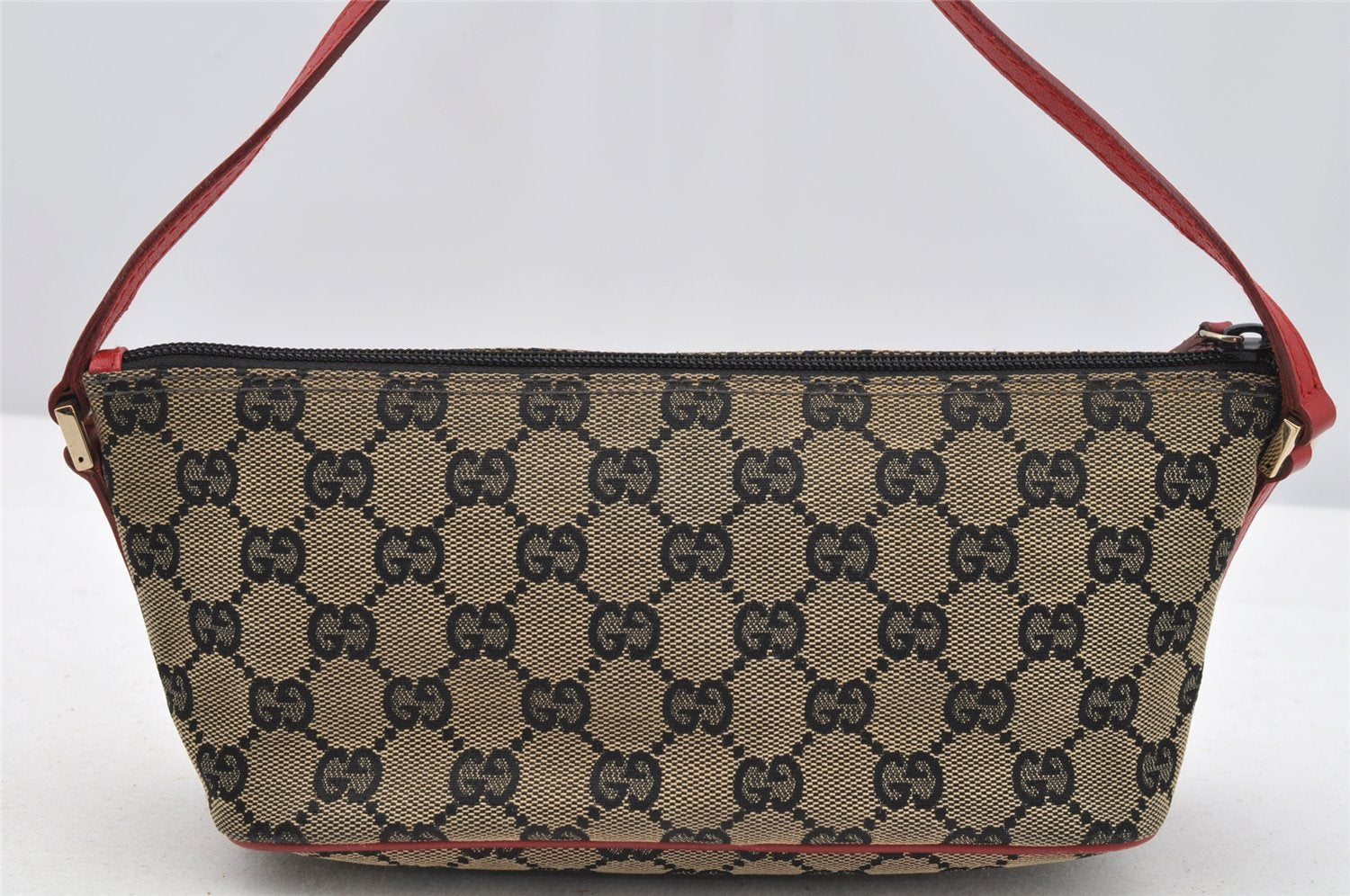 Authentic GUCCI Hand Bag Pouch Purse GG Canvas Leather 0391103 Black 3571I